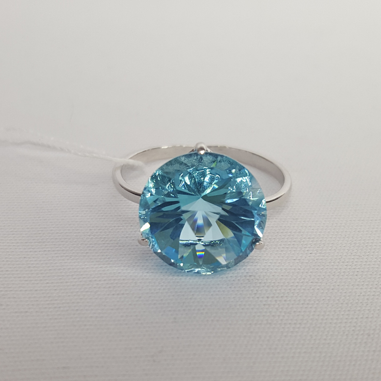 Серебряное кольцо 925 пробы с крупным голубым ювелирным стеклом, 925, 14 300 тг