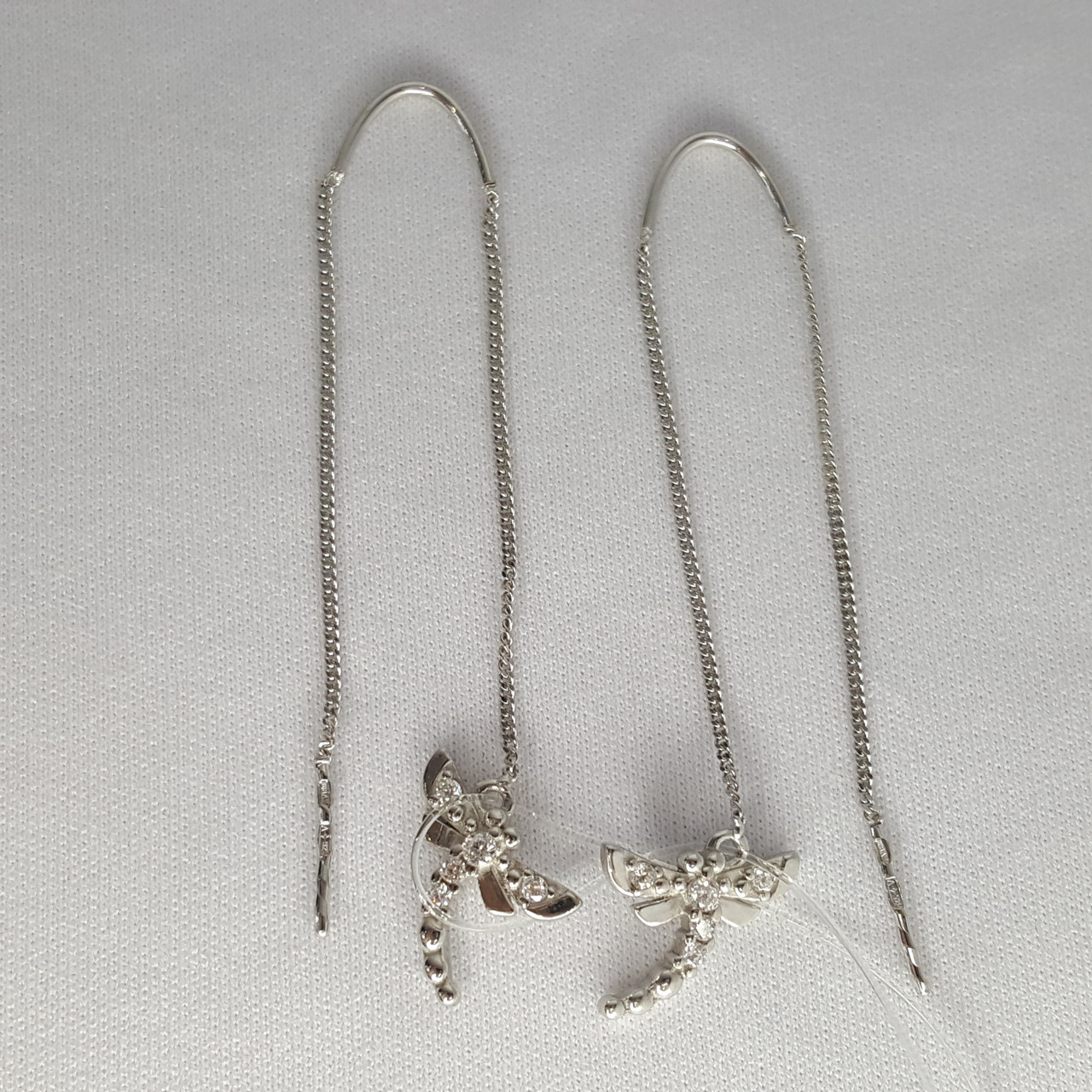 Серебряные серьги-продевки Стрекозы с фианитами 925 пробы, 925, 11 950 тг