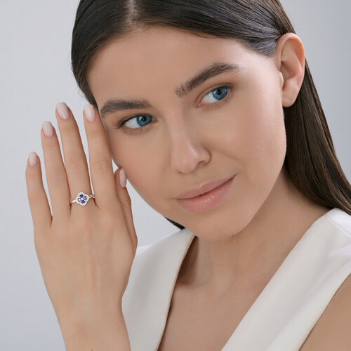 Кольцо из серебра с сапфирами и фианитами из серебро — вид 5