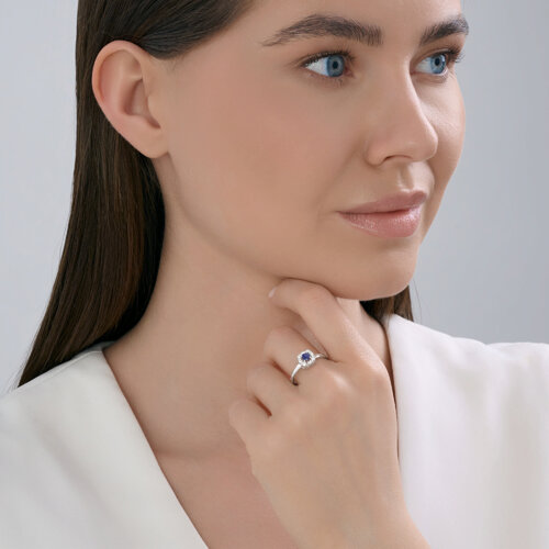 Кольцо из серебра с сапфиром и фианитами из серебро — вид 5