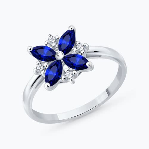 Кольцо из серебра с сапфирами и фианитами - видео на модели