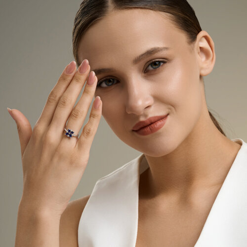 Кольцо из серебра с сапфирами и фианитами из серебро — вид 4