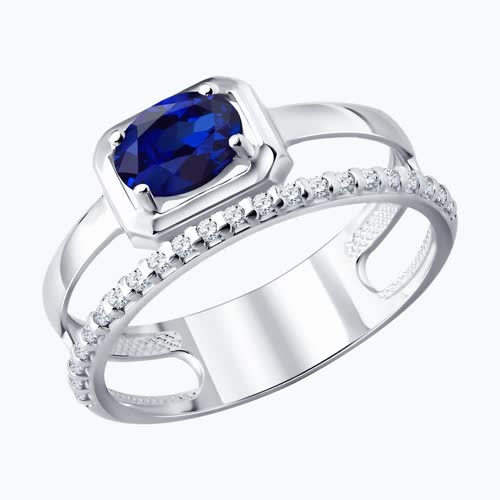 Кольцо из серебра с сапфиром и фианитами - видео на модели