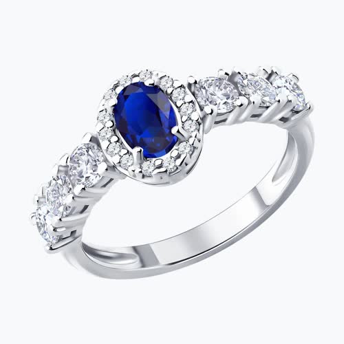 Кольцо из серебра с сапфиром и фианитами - видео на модели