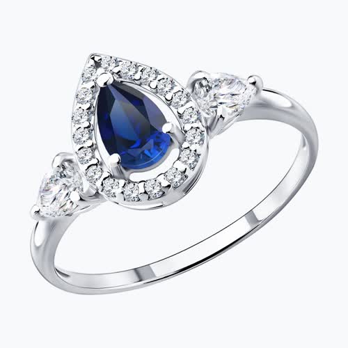 Кольцо из серебра с сапфиром и фианитами - видео на модели