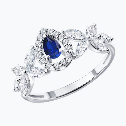 Кольцо из серебра с сапфиром и фианитами - видео на модели