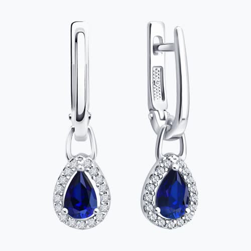 Серьги из серебра с сапфирами и фианитами из серебро — вид 2