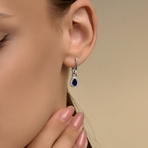Серьги из серебра с сапфирами и фианитами из серебро — вид 3