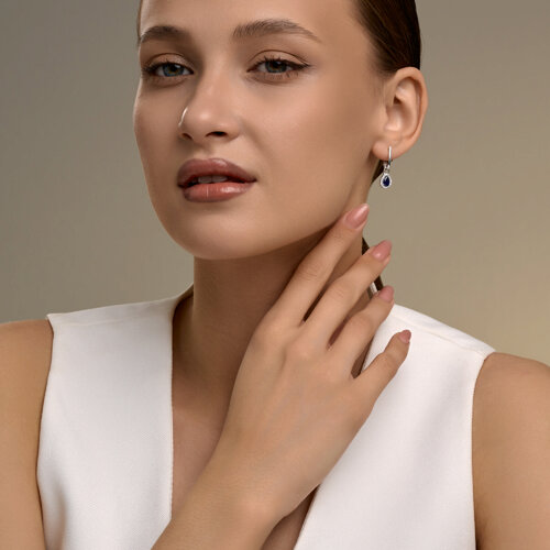 Серьги из серебра с сапфирами и фианитами из серебро — вид 4