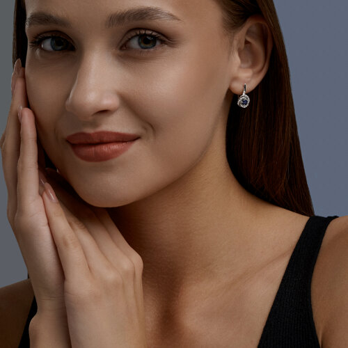 Серьги из серебра с сапфирами и фианитами из серебро — вид 4