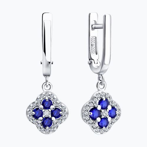 Серьги из серебра с сапфирами и фианитами из серебро — вид 2