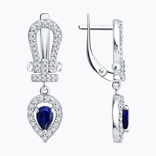 Серьги из серебра с сапфирами и фианитами - видео на модели