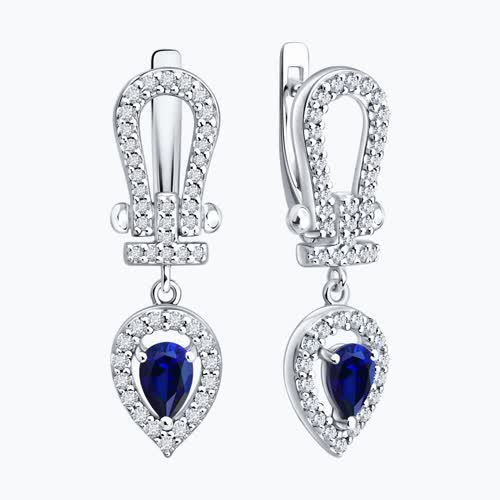 Серьги из серебра с сапфирами и фианитами из серебро — вид 2