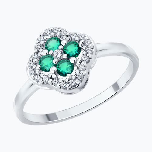 Кольцо из серебра с изумрудами и фианитами - видео на модели