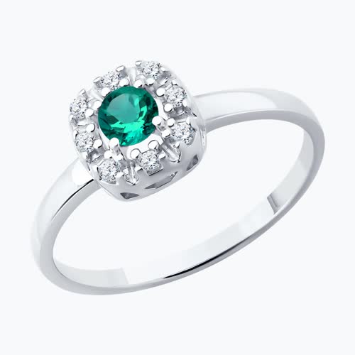 Кольцо из серебра с изумрудом и фианитами - видео на модели