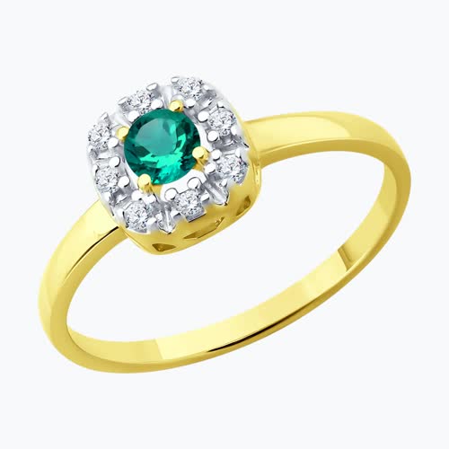 Кольцо из золочёного серебра с изумрудом и фианитами - видео на модели