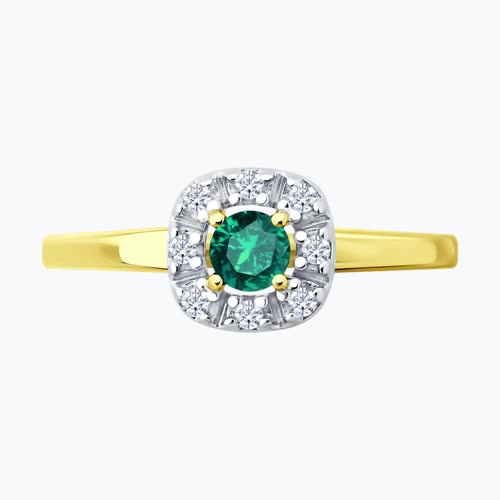 Кольцо из золочёного серебра с изумрудом и фианитами из серебро — вид 2