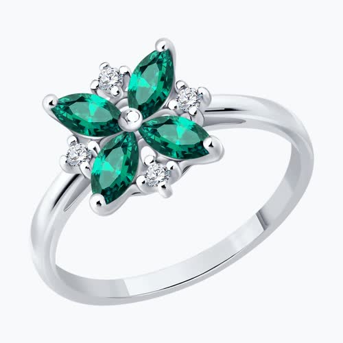 Кольцо из серебра с изумрудами и фианитами - видео на модели