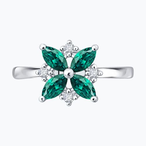 Кольцо из серебра с изумрудами и фианитами из серебро — вид 2