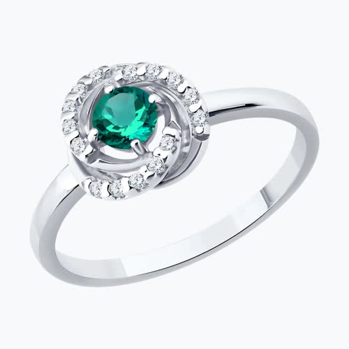 Кольцо из серебра с изумрудом и фианитами - видео на модели