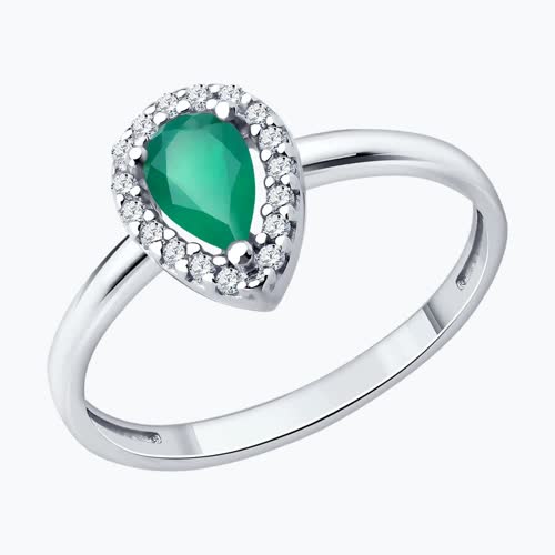 Кольцо из серебра с изумрудом и фианитами - видео на модели