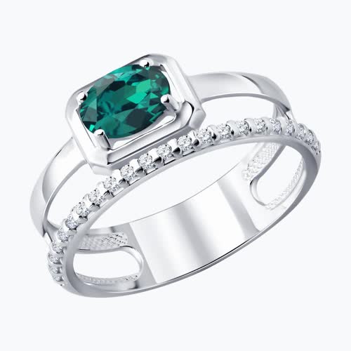 Кольцо из серебра с изумрудом и фианитами - видео на модели