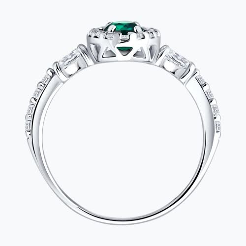 Кольцо из серебра с изумрудом и фианитами из родированное серебро — вид 6