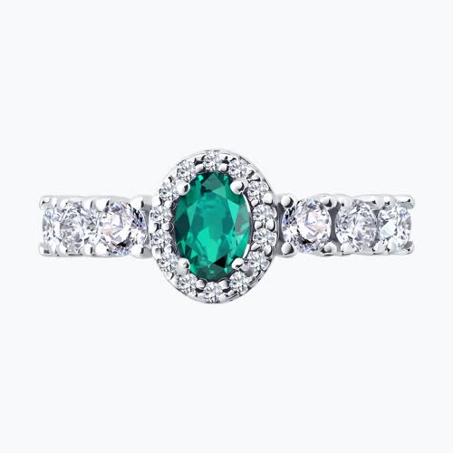 Кольцо из серебра с изумрудом и фианитами из серебро — вид 2