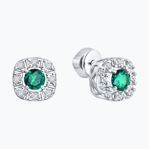 Серьги из серебра с изумрудами и фианитами из серебро — вид 2