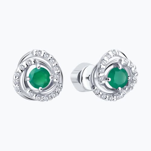 Серьги из серебра с изумрудами и фианитами из серебро — вид 2