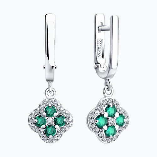 Серьги из серебра с изумрудами и фианитами из серебро — вид 2