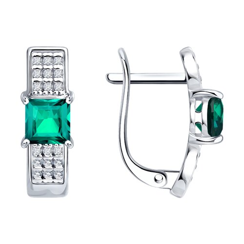 Серьги из серебра с изумрудами и фианитами - видео на модели