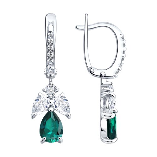 Серьги из серебра с изумрудами и фианитами - видео на модели