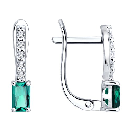 Серьги из серебра с изумрудами и фианитами - видео на модели