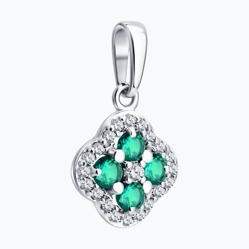 Подвеска из серебра с изумрудами и фианитами - видео на модели