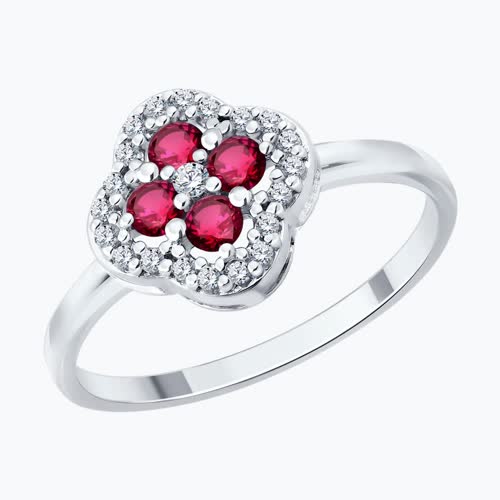 Кольцо из серебра с рубинами и фианитами