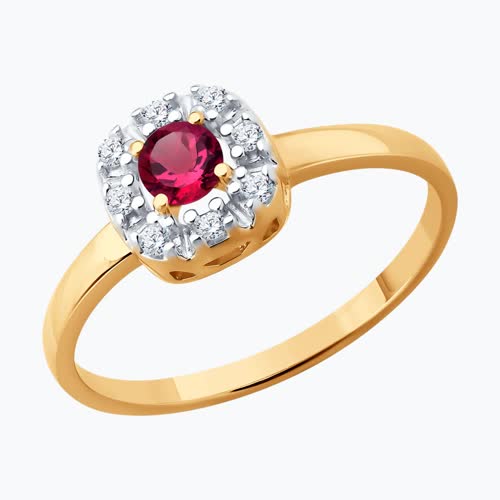 Кольцо из золочёного серебра с рубином и фианитами - видео на модели