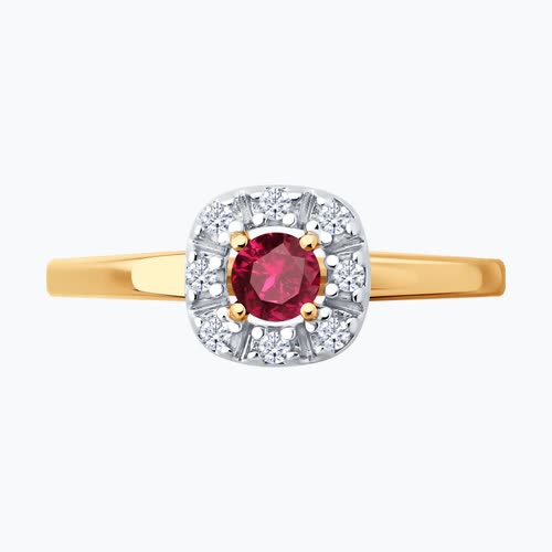 Кольцо из золочёного серебра с рубином и фианитами из серебро — вид 2