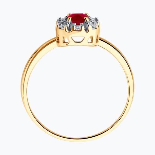 Кольцо из золочёного серебра с рубином и фианитами из серебро — вид 3