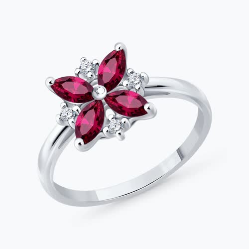 Кольцо из серебра с рубинами и фианитами - видео на модели