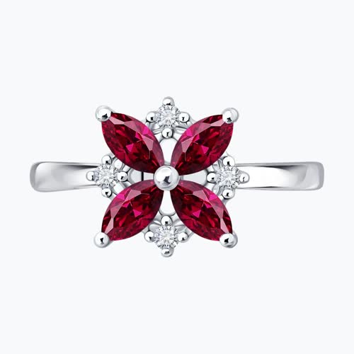 Кольцо из серебра с рубинами и фианитами из серебро — вид 2