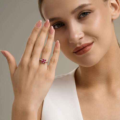 Кольцо из серебра с рубинами и фианитами из серебро — вид 5