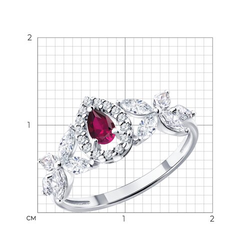 Кольцо из серебра с рубином и фианитами из родированное серебро — вид 2