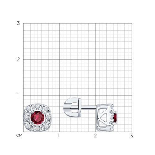Серьги из серебра с рубинами и фианитами из серебро — вид 3