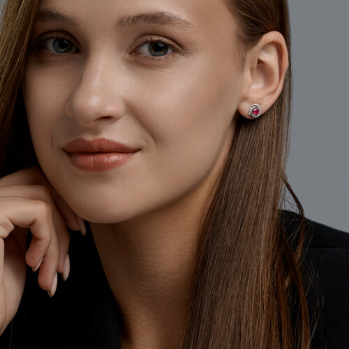 Серьги из серебра с рубинами и фианитами из серебро — вид 4