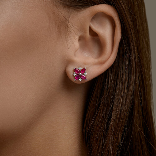 Серьги из серебра с рубинами и фианитами из серебро — вид 3