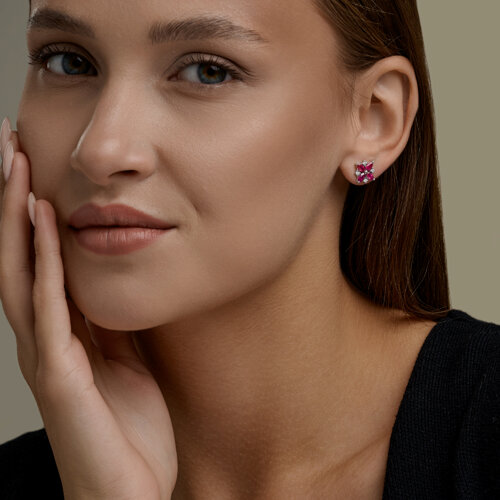 Серьги из серебра с рубинами и фианитами из серебро — вид 4