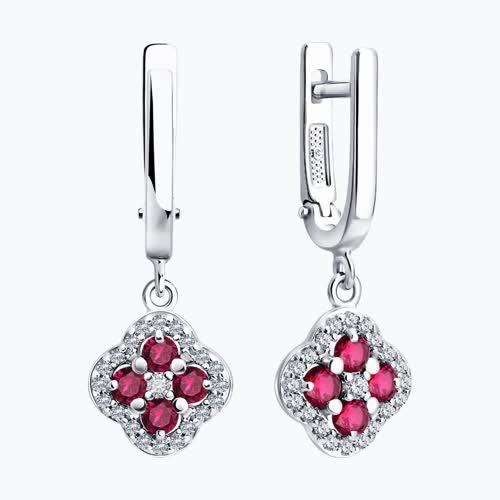 Серьги из серебра с рубинами и фианитами из серебро — вид 2
