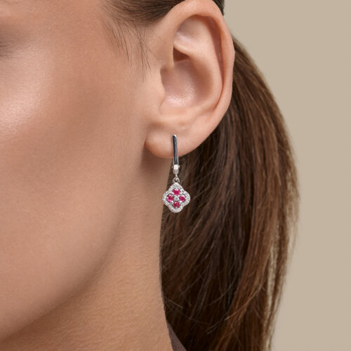 Серьги из серебра с рубинами и фианитами из серебро — вид 3