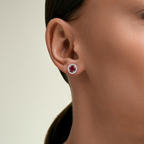 Серьги из серебра с рубинами и фианитами из серебро — вид 3